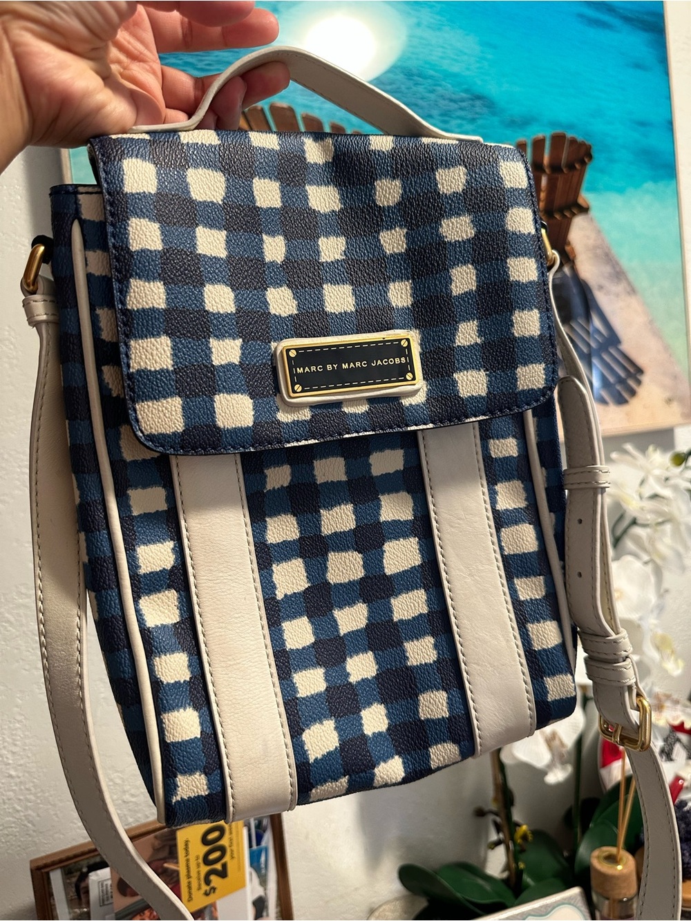 Marc by Marc Jacobs Navy & White Check Canvas Backpack Crossbody